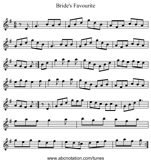 Bride's Favourite - staff notation