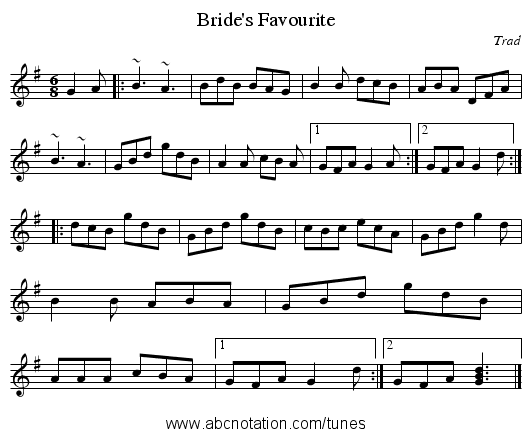 Bride's Favourite - staff notation