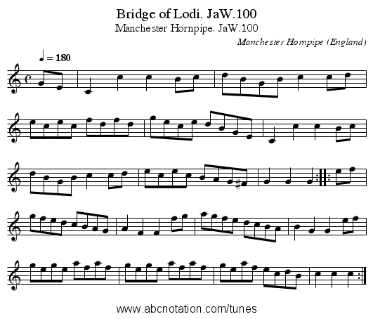 Bridge of Lodi. JaW.100 - staff notation