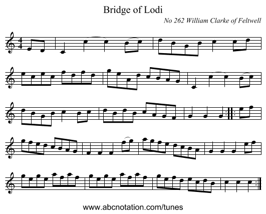 Bridge of Lodi - staff notation