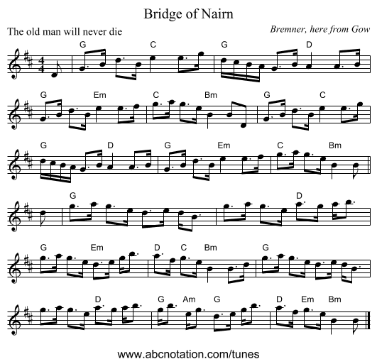 Bridge of Nairn - staff notation
