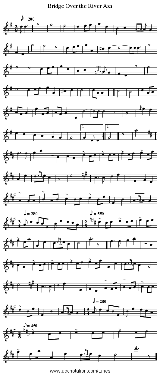 Bridge Over the River Ash - staff notation