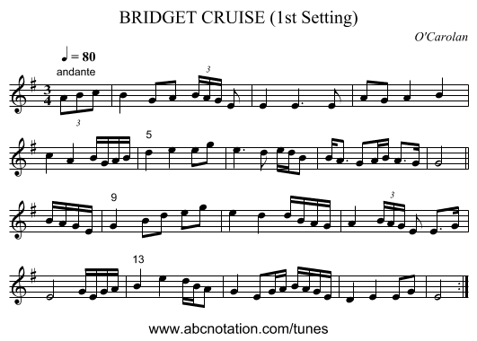 BRIDGET CRUISE (1st Setting) - staff notation