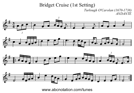 Bridget Cruise (1st Setting) - staff notation