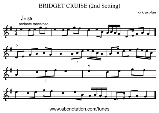 BRIDGET CRUISE (2nd Setting) - staff notation