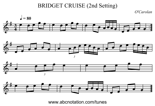 BRIDGET CRUISE (2nd Setting) - staff notation