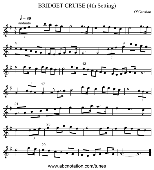 BRIDGET CRUISE (4th Setting) - staff notation