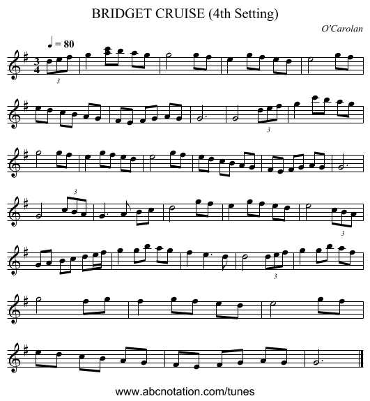 BRIDGET CRUISE (4th Setting) - staff notation