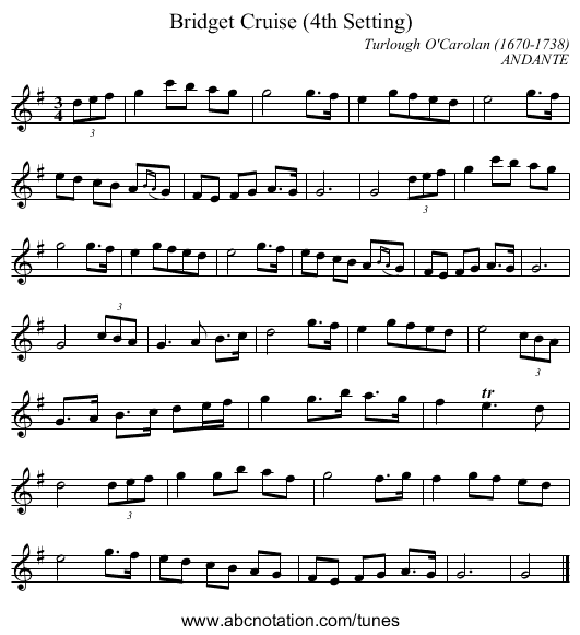 Bridget Cruise (4th Setting) - staff notation