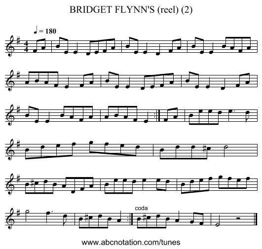 BRIDGET FLYNN'S (reel) (2) - staff notation