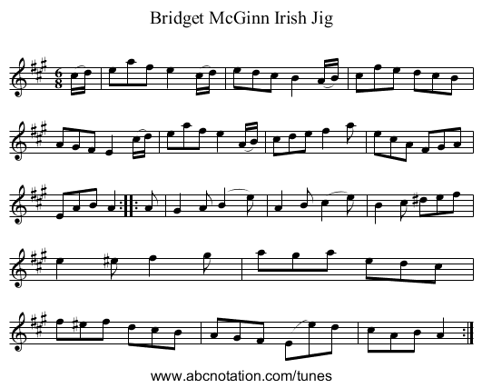 Bridget McGinn Irish Jig - staff notation