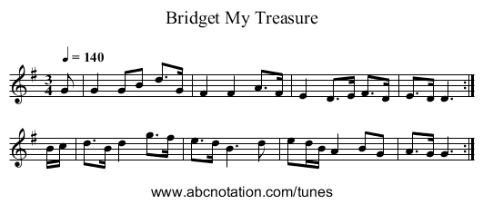 Bridget My Treasure - staff notation
