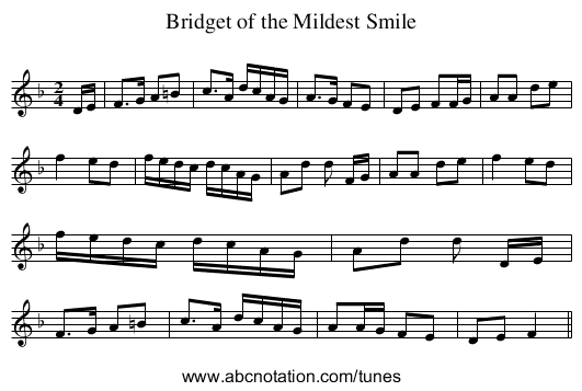 Bridget of the Mildest Smile - staff notation