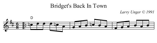 Bridget's Back In Town - staff notation