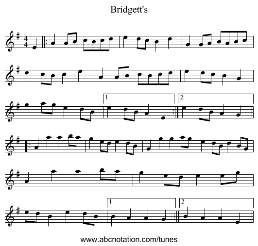 Bridgett's - staff notation