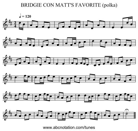 BRIDGIE CON MATT'S FAVORITE (polka) - staff notation