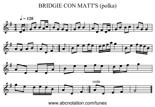 BRIDGIE CON MATT'S (polka) - staff notation