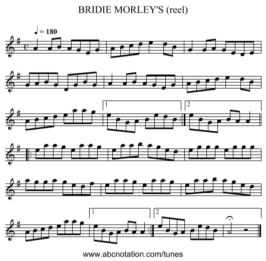 BRIDIE MORLEY'S (reel) - staff notation
