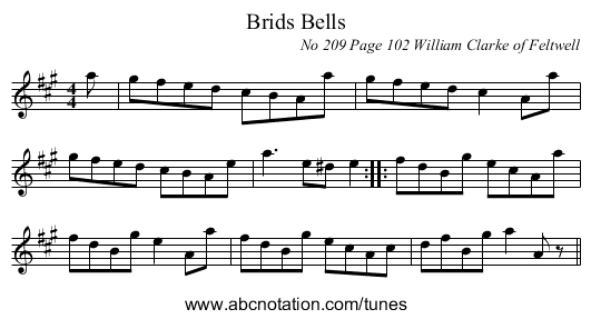 Brids Bells - staff notation