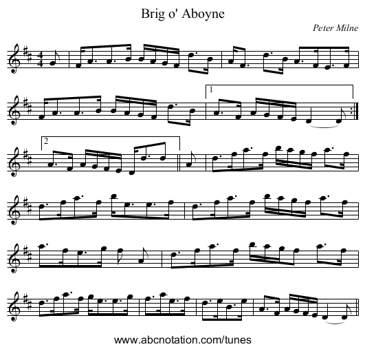 Brig o' Aboyne - staff notation