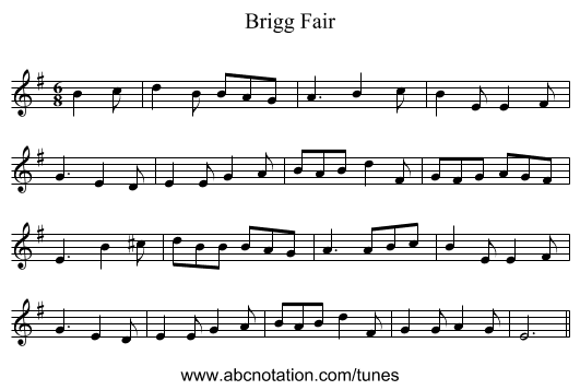 Brigg Fair - staff notation