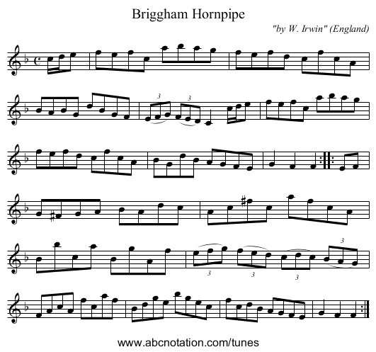 Briggham Hornpipe - staff notation
