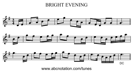 BRIGHT EVENING - staff notation