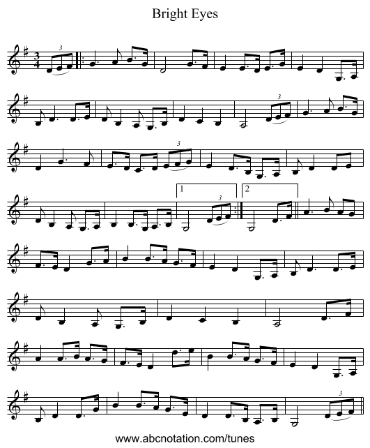 Bright Eyes - staff notation