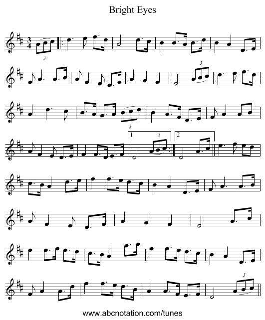 Bright Eyes - staff notation