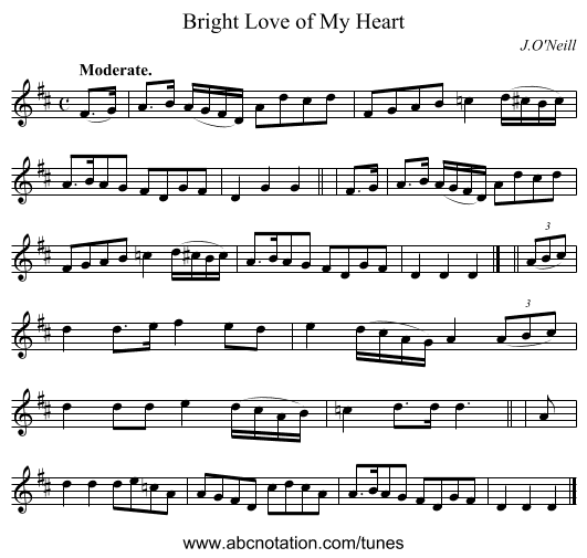 Bright Love of My Heart - staff notation