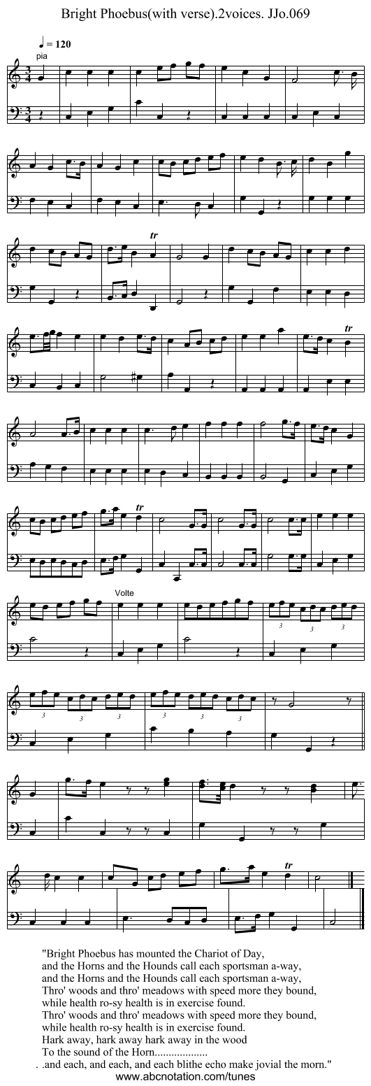 Bright Phoebus(with verse).2voices. JJo.069 - staff notation