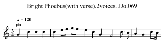 Bright Phoebus(with verse).2voices. JJo.069 - staff notation