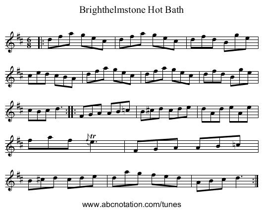 Brighthelmstone Hot Bath - staff notation