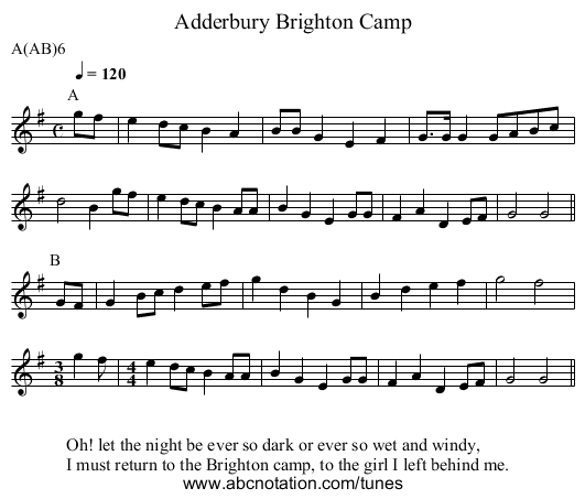 Brighton Camp, Adderbury - staff notation