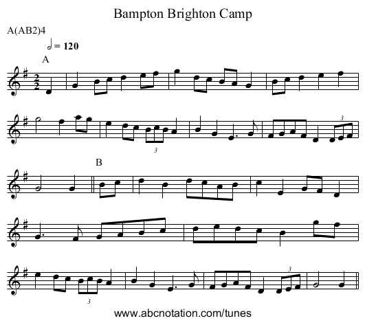 Brighton Camp, Bampton - staff notation