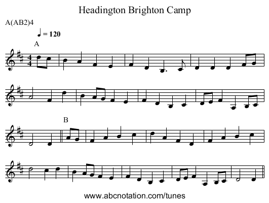 Brighton Camp, Headington - staff notation