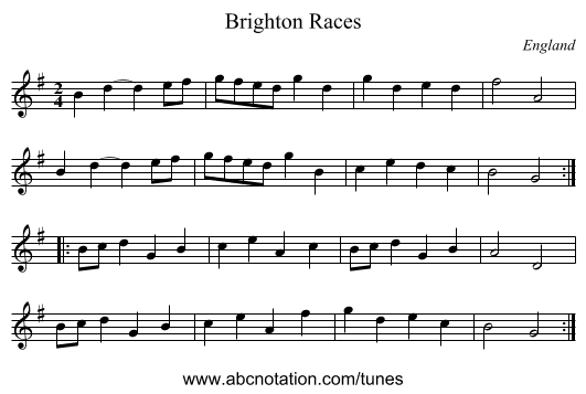 Brighton Races - staff notation