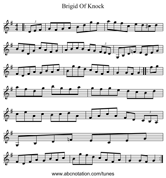 Brigid Of Knock - staff notation