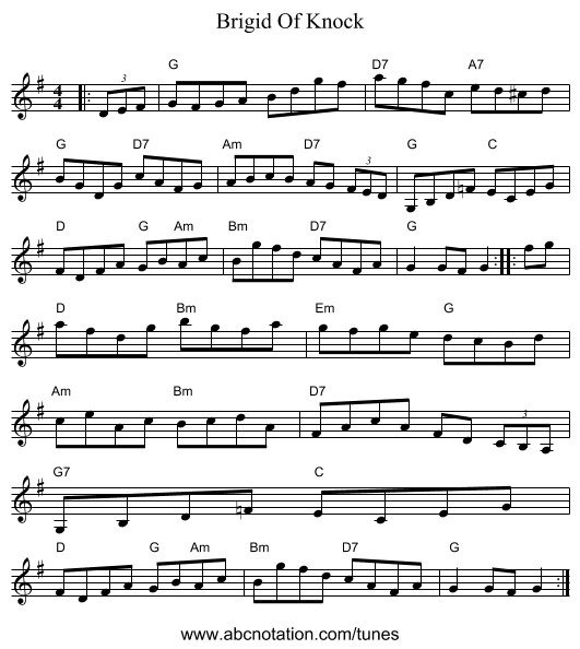 Brigid Of Knock - staff notation