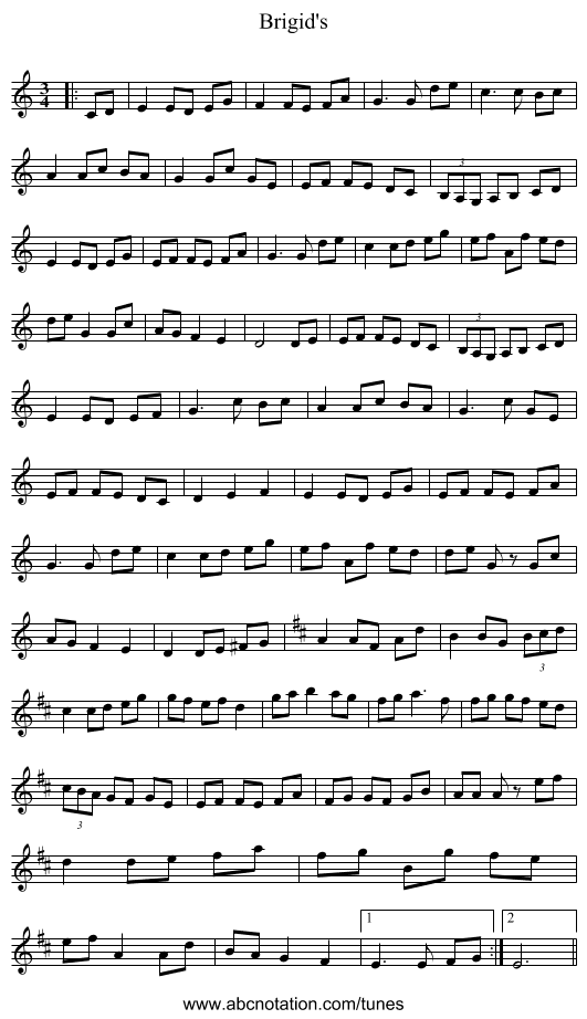 Brigid's - staff notation