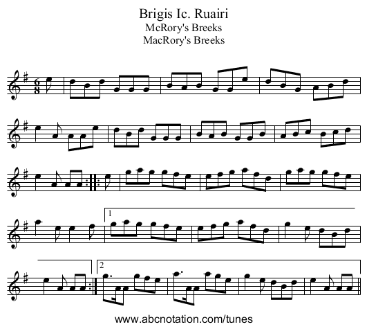 Brigis Ic. Ruairi - staff notation