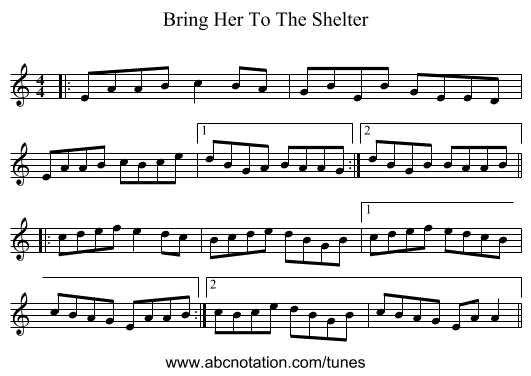 Bring Her To The Shelter - staff notation