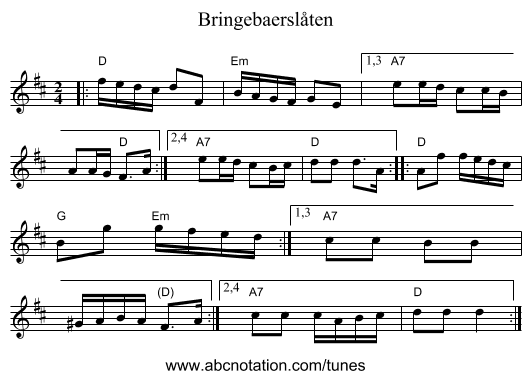 Bringebaersl&aring;ten - staff notation