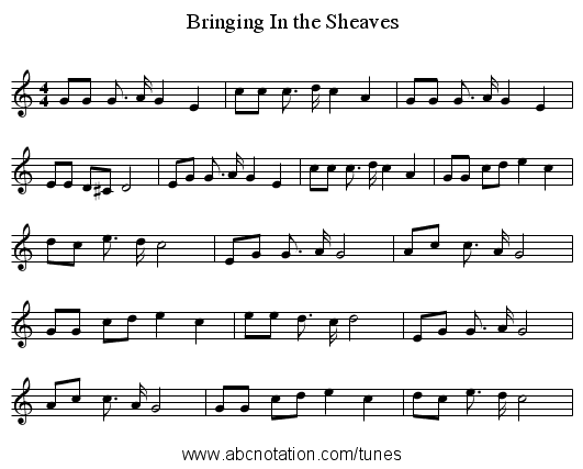 Bringing In the Sheaves - staff notation