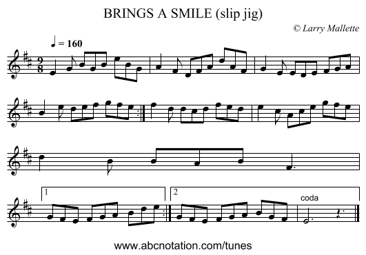 BRINGS A SMILE (slip jig) - staff notation