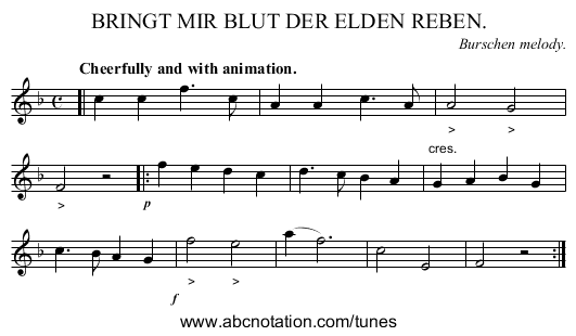 BRINGT MIR BLUT DER ELDEN REBEN. - staff notation