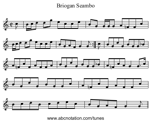 Briogan Seambo - staff notation