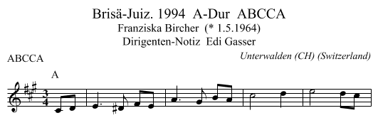Brisä-Juiz. 1994  A-Dur  ABCCA - staff notation