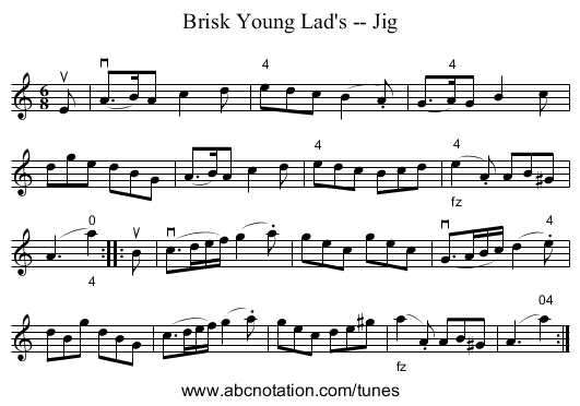Brisk Young Lad's -- Jig - staff notation