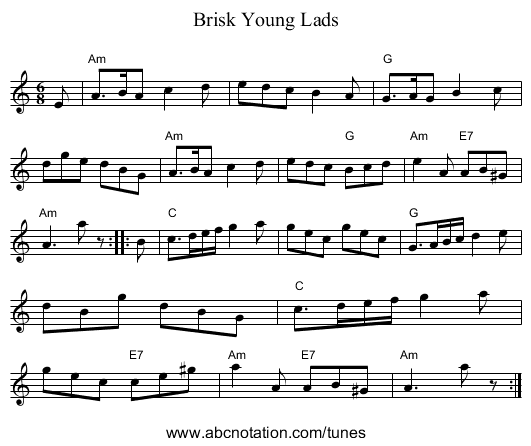 Brisk Young Lads - staff notation